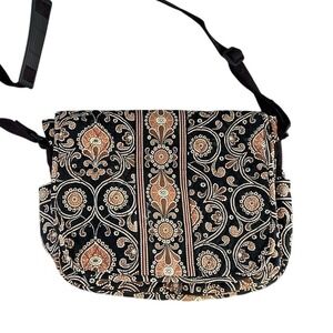 Vera Bradley Messenger Bag Retired Caffe Latte Black Tan Paisley Crossbody‎